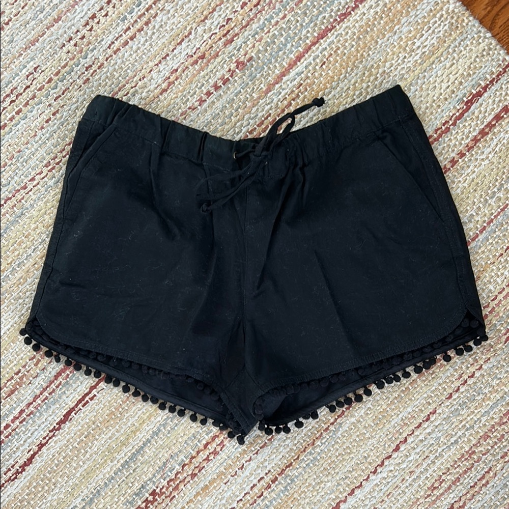 Black Pom-Pom Trim Women's Shorts